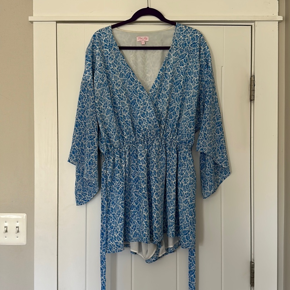 Pink Lily Trusting In You Blue Dress Romper (XL)